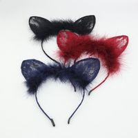 Lace Cat Ears Fine Hair Band Solid Colorheadband main image 6