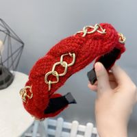 Woolen Yarn Twist Braid Woven Wide  Alloy Chain Trend Headband sku image 7