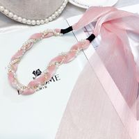 Korean  Floral Big Bow Ribbon Twist Braid Pearl Headband sku image 6