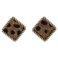 Simple Square Alloy Leopard Print Flocking Earrings sku image 1