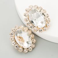 Simple Oval Alloy Diamond S925 Earrings sku image 1