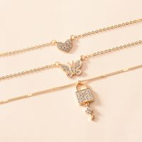 New Diamond Heart Butterfly Lock 3 Layer Necklace main image 4