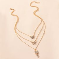 New Diamond Heart Butterfly Lock 3 Layer Necklace main image 5
