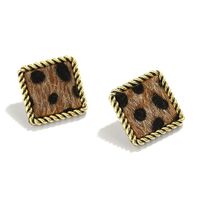 Simple Square Alloy Leopard Print Flocking Earrings main image 1
