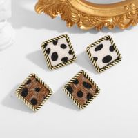Simple Square Alloy Leopard Print Flocking Earrings main image 3