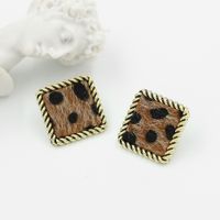 Simple Square Alloy Leopard Print Flocking Earrings main image 5