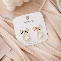 S925 Silver Needle Pearl Bow Earrings main image 2