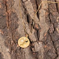 Round Frosted Gold Coin Diamond Rose Necklace main image 4