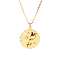Round Frosted Gold Coin Diamond Rose Necklace main image 3