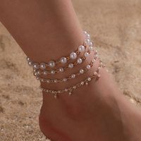 Koreanische Imitation Perlhirse Perle Quaste Fußkettchen Set main image 1