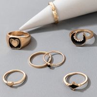 New Simple Fashion Retro  Black Dripping Moon Love Ring 7-piece Set main image 4