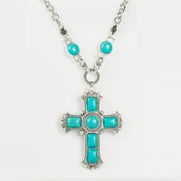 Retro Exaggerated Cross Shape Multi-layer Alloy Inlaid Turquoise Necklace main image 4