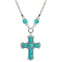 Retro Exaggerated Cross Shape Multi-layer Alloy Inlaid Turquoise Necklace main image 6
