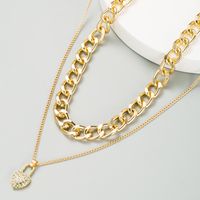 Alloy Heart-shaped Lock Pendant Exaggerated Thick Chain Multi-layer Necklace main image 3