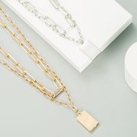 Thick Chain Multilayer Alloy Punk Style Rectangular Necklace main image 4