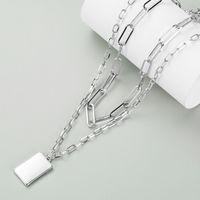 Thick Chain Multilayer Alloy Punk Style Rectangular Necklace main image 5