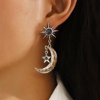 Creative Diamond Star Moon Earrings main image 2