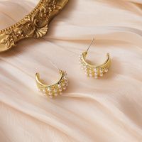 Korean Retro Semi-circular Arc Pearl Earrings main image 5