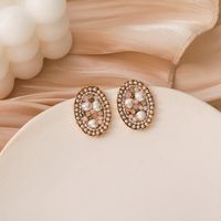 Retro Baroque Oval Pearl Crystal Earrings main image 2