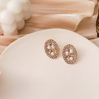Retro Baroque Oval Pearl Crystal Earrings main image 5