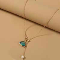 Natural Freshwater Pearl Triangle Green Glass Long  Gold  Necklace main image 1