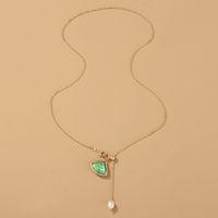 Natürliches Süßwasser Perlendreieck Grünes Glas Lange Gold Halskette main image 6