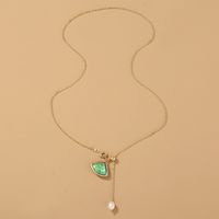 Natural Freshwater Pearl Triangle Green Glass Long  Gold  Necklace main image 6