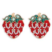 Strawberry Alloy Diamond-studded Earrings sku image 1