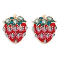 Strawberry Alloy Diamond-studded Earrings sku image 2