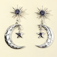 Creative Diamond Star Moon Earrings sku image 1