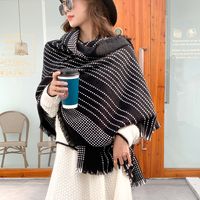 Dotted Striped Tassel Thickened Scarf main image 3