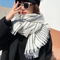 Dotted Striped Tassel Thickened Scarf main image 4