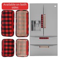 Christmas Decoration Red And Black Plaid Linen Refrigerator Cover Microwave Oven Glove Four-piece main image 1