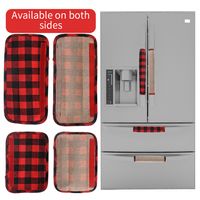 Christmas Decoration Red And Black Plaid Linen Refrigerator Cover Microwave Oven Glove Four-piece main image 2