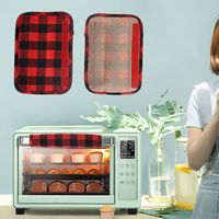 Christmas Decoration Red And Black Plaid Linen Refrigerator Cover Microwave Oven Glove Four-piece main image 4