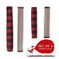 Christmas Decoration Red And Black Plaid Linen Refrigerator Cover Microwave Oven Glove Four-piece main image 6