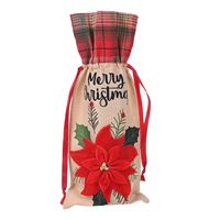 Christmas Ornaments Red Flower Linen Wine Bottle Bag sku image 1