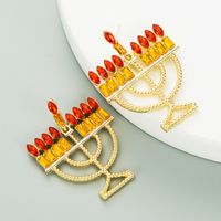 Retro Alloy Colorful Rhinestone Candle Holder Shape Earrings main image 4