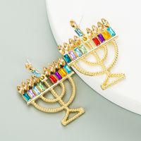 Retro Alloy Colorful Rhinestone Candle Holder Shape Earrings sku image 2