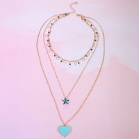 Collier Diamant Bleu Pentagramme En Forme De Cœur Avec Pompon Bleu Étoile sku image 1