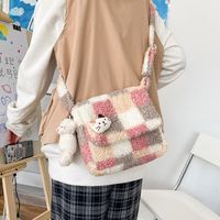 Vintage Hit Color Lamb Hair Plaid Shoulder Bag main image 4