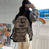 Retro Leopard Print Large-capacity Schoolbag sku image 4