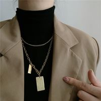 Collar Con Colgante Cuadrado De Doble Capa De Acero Titanio main image 2