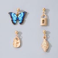 Blue Butterfly Fashion Lock Earrings sku image 1