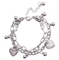Fashion Steel Hip-hop Peach Heart Pendant Double-layer Bracelet main image 2