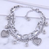 Fashion Steel Hip-hop Peach Heart Pendant Double-layer Bracelet main image 4