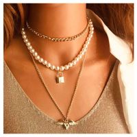 Alloy Lock-shaped Angel Heart-shaped Pendant Pearl Necklace main image 1