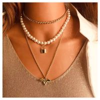 Alloy Lock-shaped Angel Heart-shaped Pendant Pearl Necklace main image 3