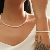 Bohemian Pearl Woven Necklace Bracelet Set main image 1