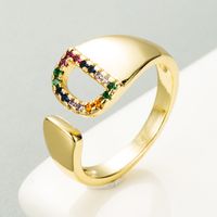 Copper Gold Micro-inlaid Zircon Letter Open Ring main image 6